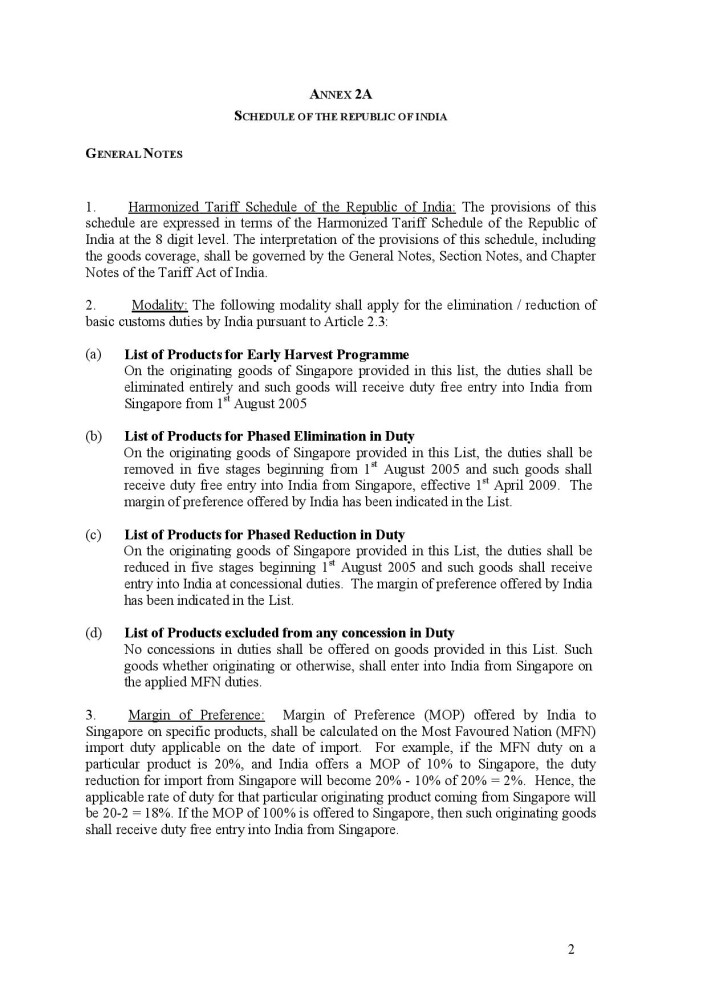 ANNEX 2A Schedule of the Republic of India