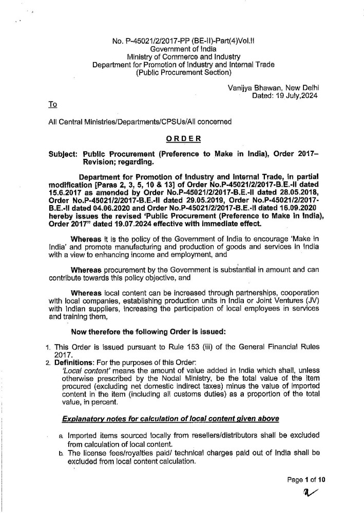 Government of India Ministry of Commerce and Industry Department for Promotion of Industry and Internal Trade
