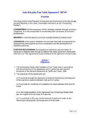 Indo SriLanka Free Trade Agreement “ISFTA”