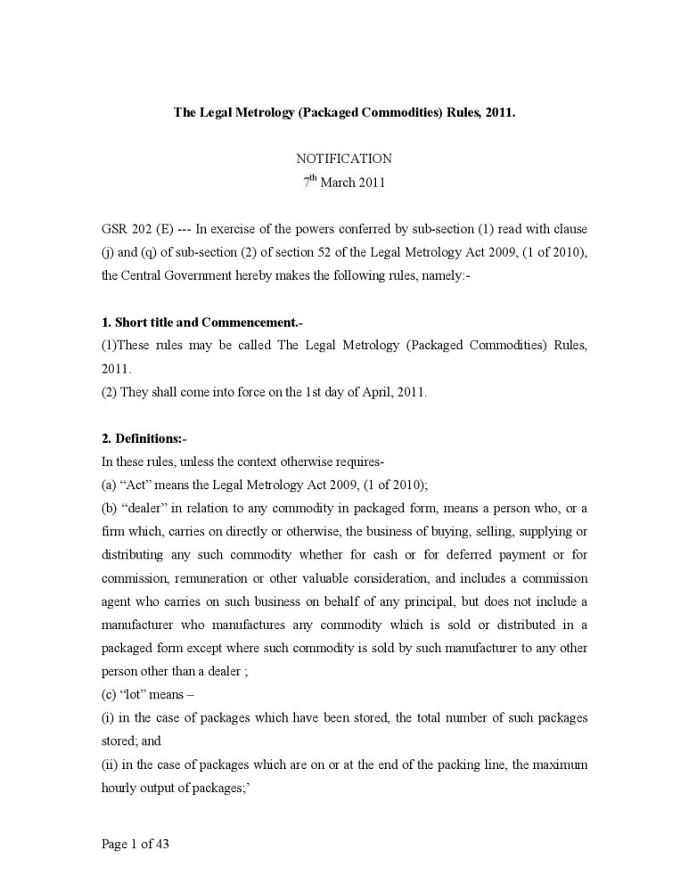 The Legal Metrology (Packaged Commodities) Rules, 2011.